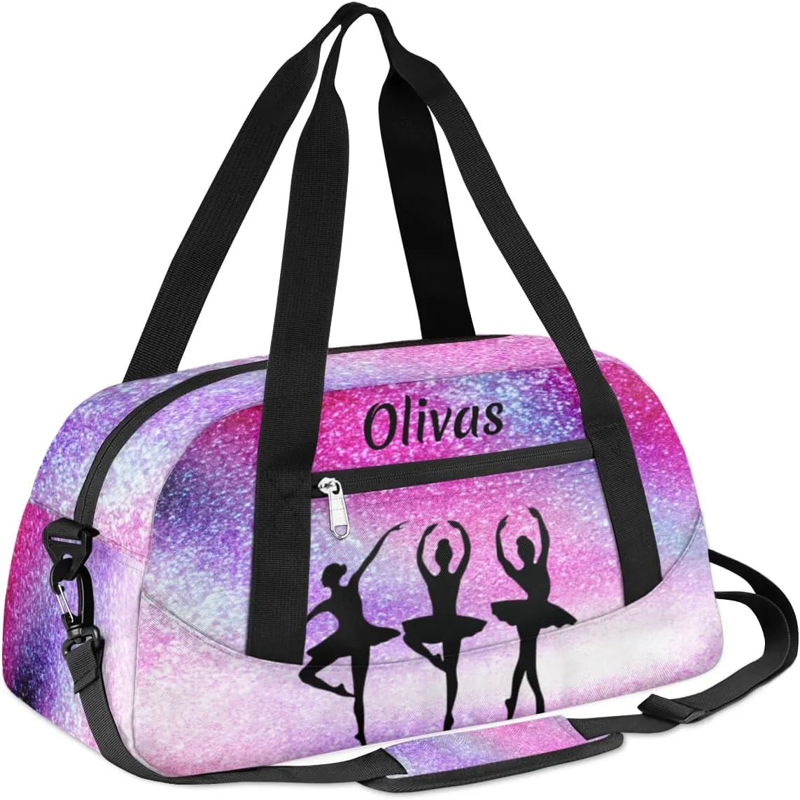 Personalized Dance Bag Gym Bag for Girl, Custom Sport Duffel Bag Weekender Bags Travel Duffel Bag Dance Galaxy Glitter