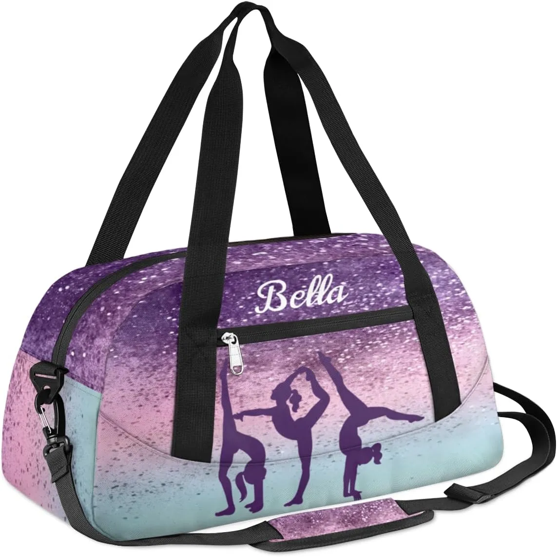 Personalized Dance Bag Gym Bag for Girl, Custom Sport Duffel Bag Weekender Bags Travel Duffel Bag Gymnastics Purple Glitter