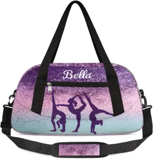 Personalized Dance Bag Gym Bag for Girl, Custom Sport Duffel Bag Weekender Bags Travel Duffel Bag Gymnastics Purple Glitter