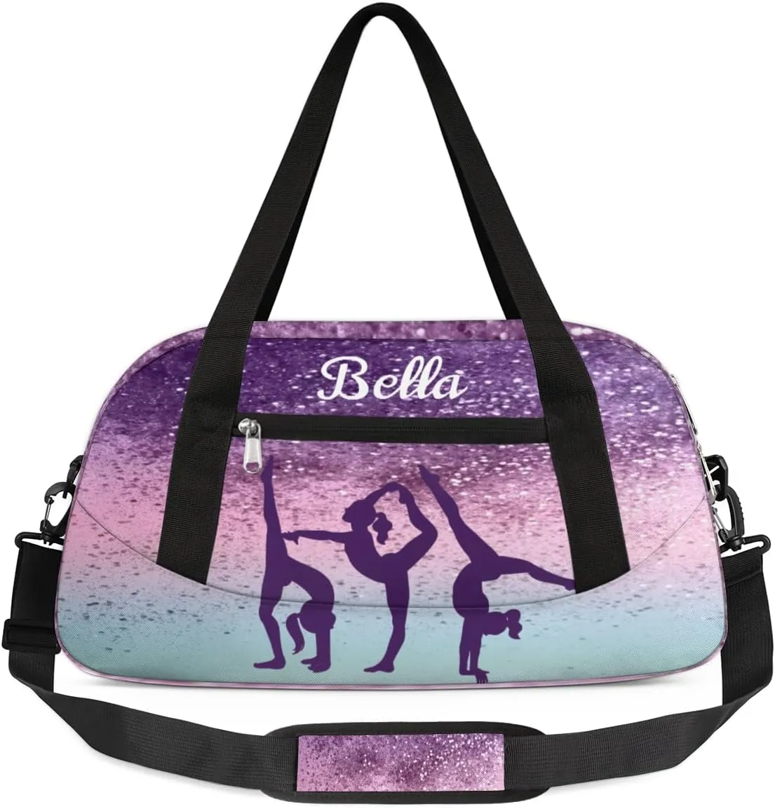 Personalized Dance Bag Gym Bag for Girl, Custom Sport Duffel Bag Weekender Bags Travel Duffel Bag Gymnastics Purple Glitter