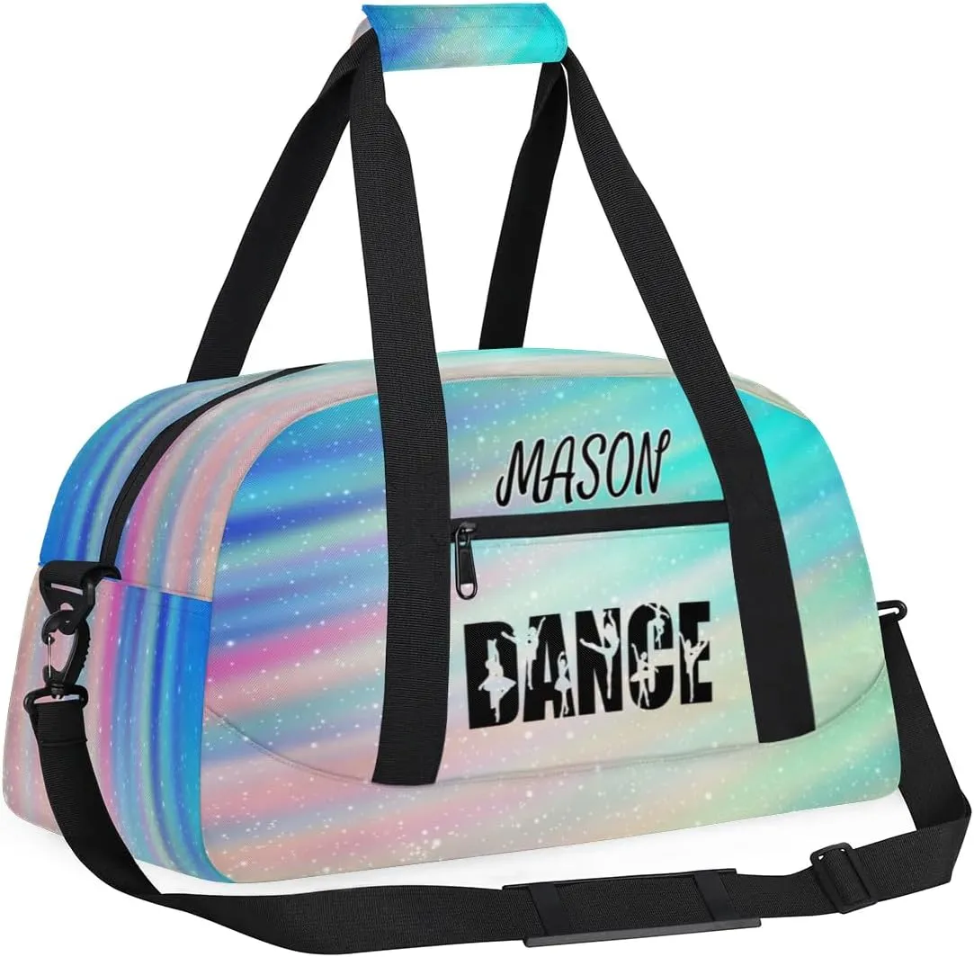 Personalized Dance Bag Gym Bag for Women, Custom Sport Duffel Bag Overnight Weekender Bags Travel Duffel Bag, Funny Rainbow Glitter
