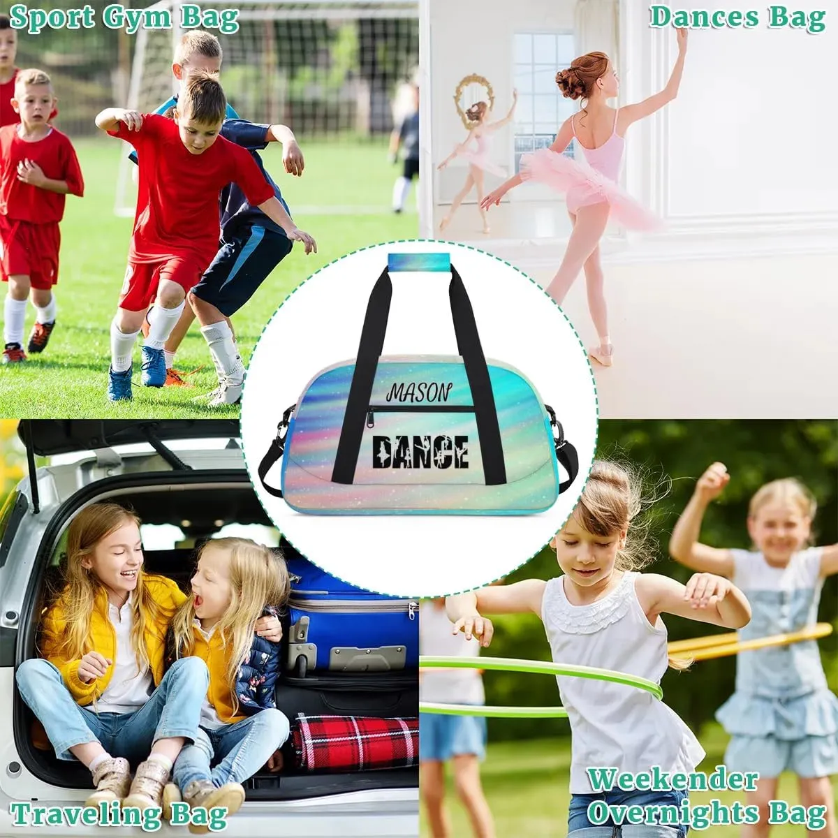 Personalized Dance Bag Gym Bag for Women, Custom Sport Duffel Bag Overnight Weekender Bags Travel Duffel Bag, Funny Rainbow Glitter