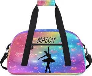 Personalized Dance Bag Gym Bag with Name for Women, Custom Dancing Sport Duffel Bag Overnight Weekender Bags Travel Duffel Bag with Dancing Silhouette, Love Glitter
