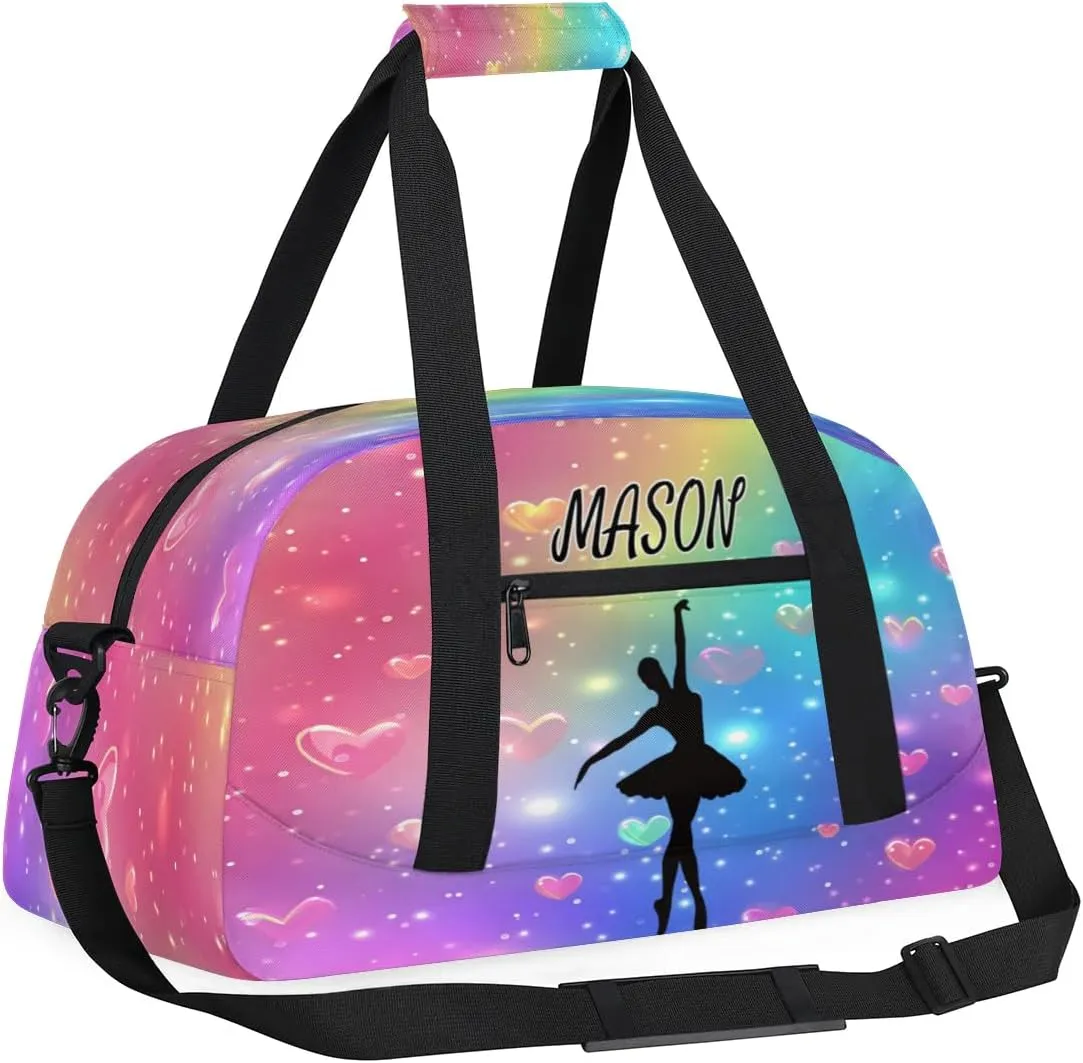 Personalized Dance Bag Gym Bag with Name for Women, Custom Dancing Sport Duffel Bag Overnight Weekender Bags Travel Duffel Bag with Dancing Silhouette, Love Glitter
