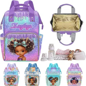 Personalized Diaper Bags for Women Men, Custom Purple Glitter Princess Diaper Backpack for Mom Wife Customized Multifunctional Travel Backpack Changing Bags for Mother