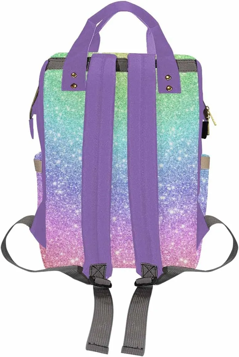 Personalized Diaper Bags for Women Men, Custom Purple Glitter Princess Diaper Backpack for Mom Wife Customized Multifunctional Travel Backpack Changing Bags for Mother