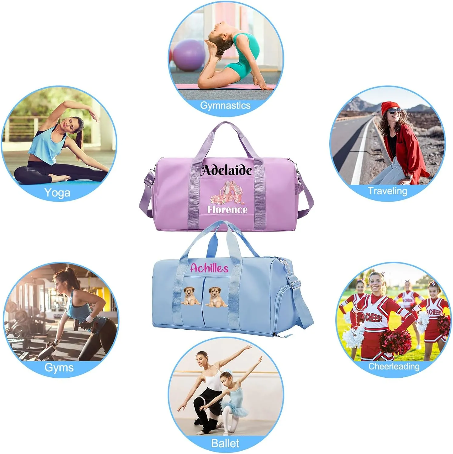 Personalized Duffel Bag Custom Dance Gym Bag Travel Bags Customized Embroidery Duffle Bags with Name Text for Women Men Girls, Blue