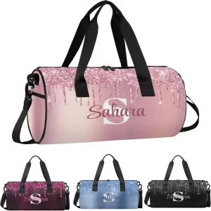 Personalized Glitter Dance Bag Duffle Bag for Girl, Custom Gymnastics Cheerleader Bag Travel Bag Sport Gym Bag Weekender Bags with Adjustable Glitter Beauty Pink