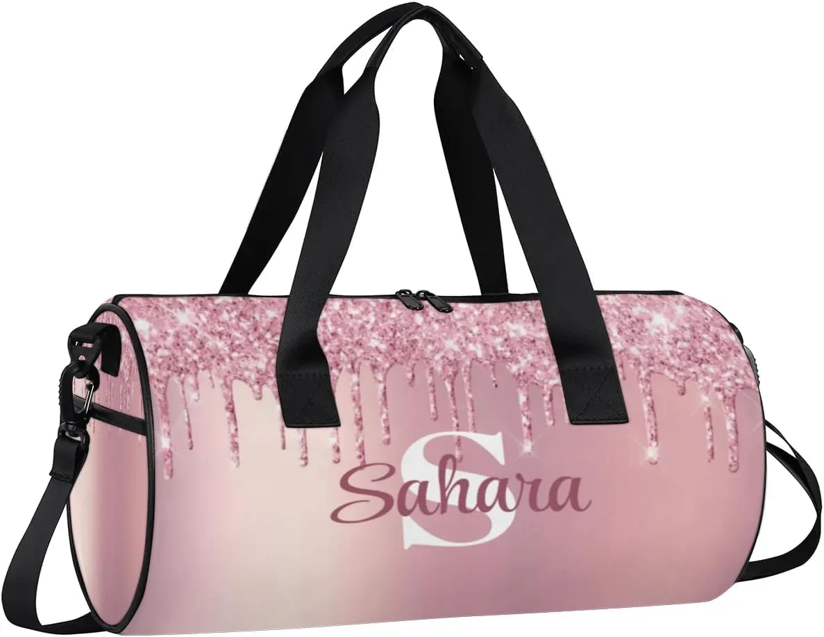 Personalized Glitter Dance Bag Duffle Bag for Girl, Custom Gymnastics Cheerleader Bag Travel Bag Sport Gym Bag Weekender Bags with Adjustable Glitter Beauty Pink