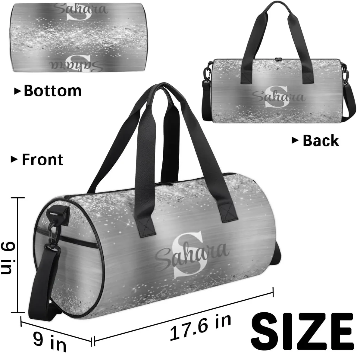 Personalized Glitter Dance Bag Duffle Bag for Girl, Custom Gymnastics Cheerleader Bag Travel Bag Sport Gym Bag Weekender Bags with Adjustable Glittery Sliver Foil