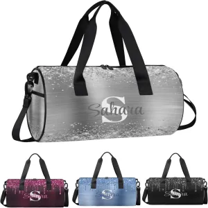 Personalized Glitter Dance Bag Duffle Bag for Girl, Custom Gymnastics Cheerleader Bag Travel Bag Sport Gym Bag Weekender Bags with Adjustable Glittery Sliver Foil
