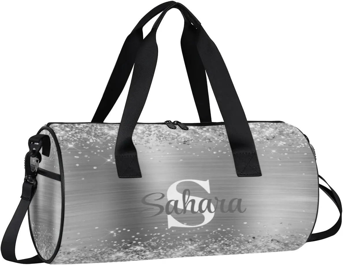 Personalized Glitter Dance Bag Duffle Bag for Girl, Custom Gymnastics Cheerleader Bag Travel Bag Sport Gym Bag Weekender Bags with Adjustable Glittery Sliver Foil