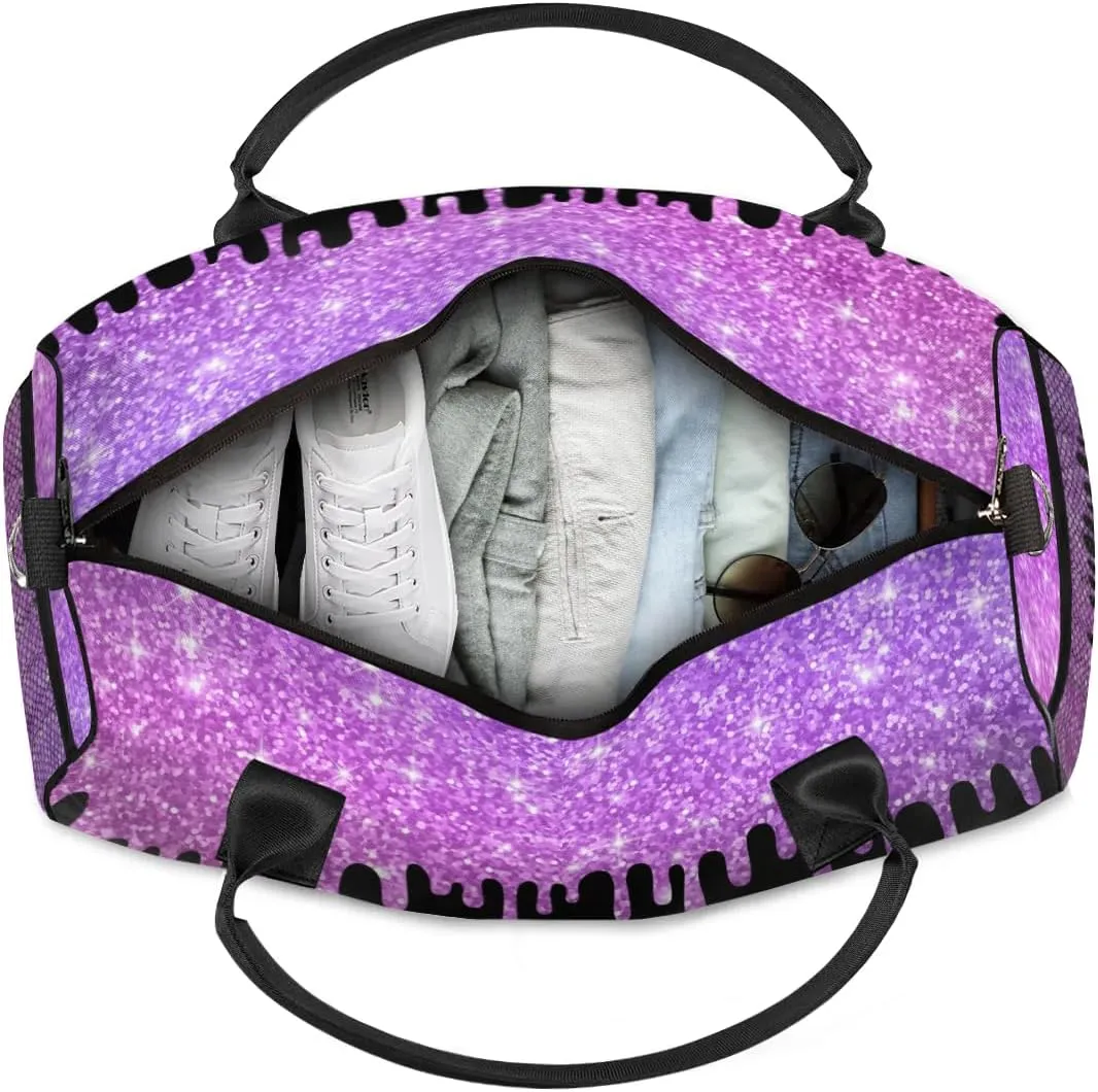 Personalized Initial Sports Bag Travel Duffel Bags with Name, Custom Gym Bag for Adults, Overnight Weekend Bags, Fluid Dance Bag, Personalized Gifts, Purple Glitter Fluid