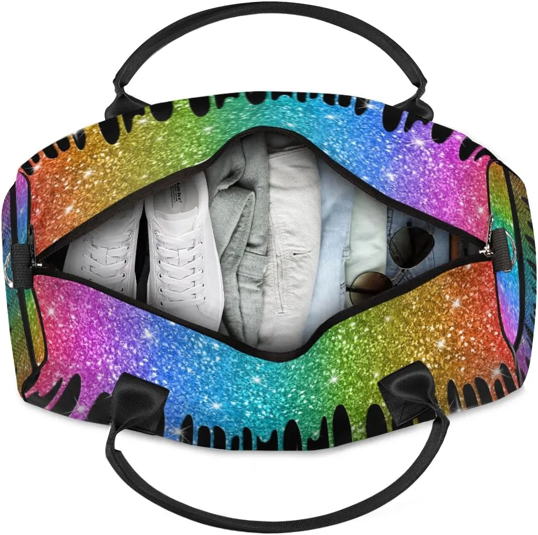 Personalized Initial Sports Bag Travel Duffel Bags with Name, Custom Gym Bag for Adults, Overnight Weekend Bags, Fluid Dance Bag, Personalized Gifts, Rainbow Glitter
