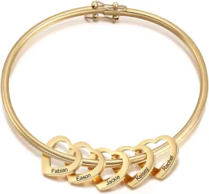 Personalized Inspirational Women Bracelet Bangle Hearts Charms Engraved Names Mother Daughter Jewelry Gifts