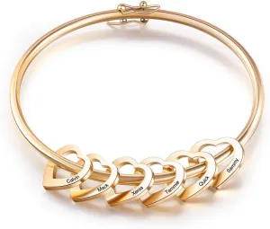 Personalized Inspirational Women Bracelet Bangle Hearts Charms Engraved Names Mother Daughter Jewelry Gifts
