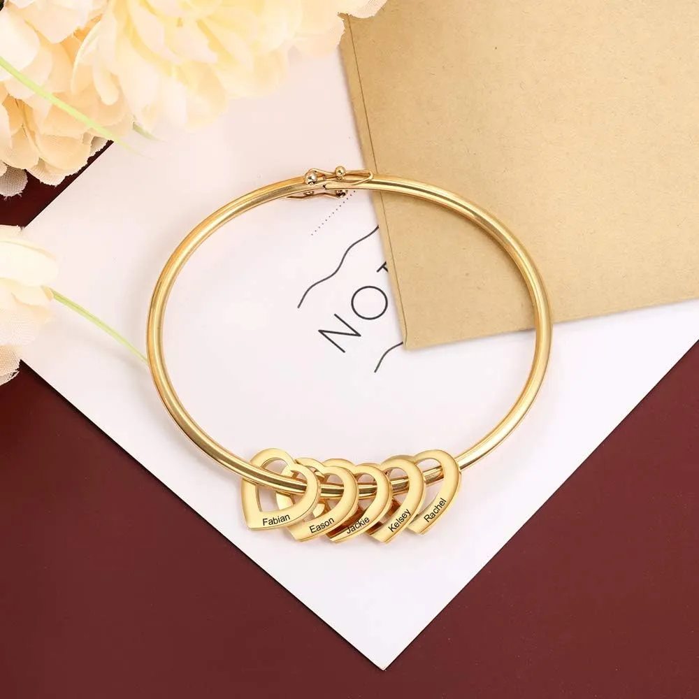 Personalized Inspirational Women Bracelet Bangle Hearts Charms Engraved Names Mother Daughter Jewelry Gifts