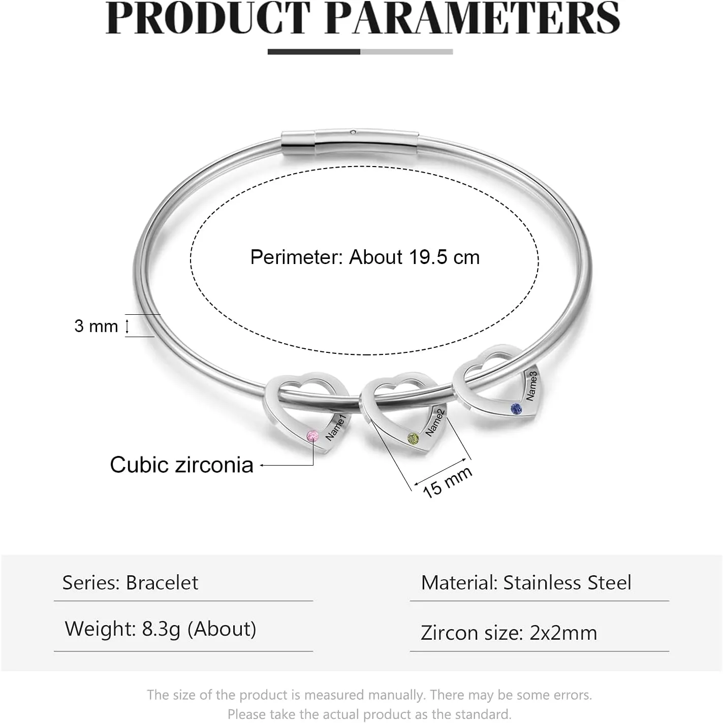 Personalized Inspirational Women Bracelet Bangle with 2-6 Simulated Birthstones Custom Hearts Charms Bracelet Engraved 2-6 Names Bangle Mother Daughter Jewelry Gifts