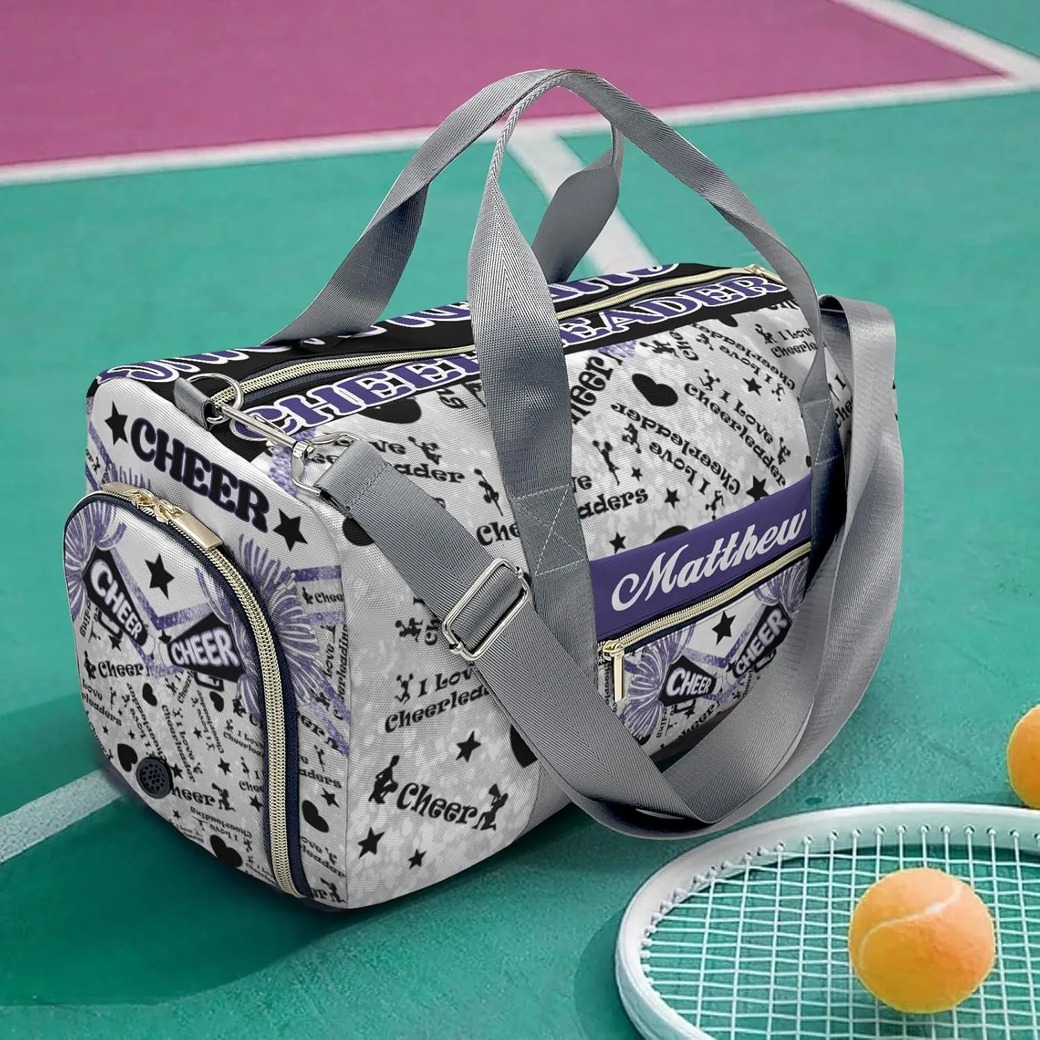 Personalized Name Sports Duffel Bags Cheerleaders Bling Glitter Print Gymnastics Travel Perform Training Casual Bag