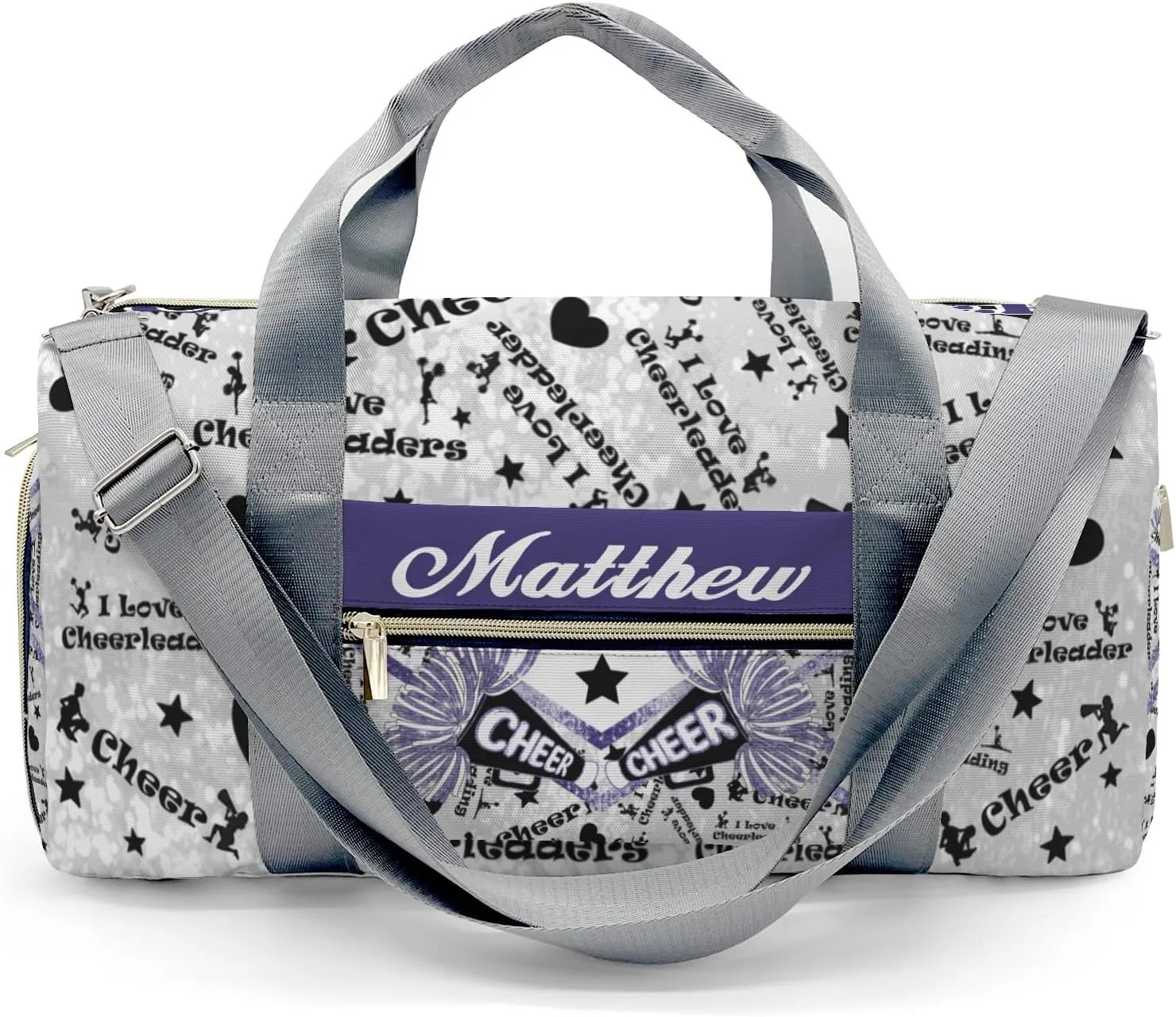 Personalized Name Sports Duffel Bags Cheerleaders Bling Glitter Print Gymnastics Travel Perform Training Casual Bag