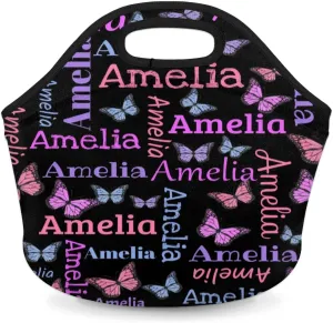 Personalized Neoprene Lunch Bags Lunch Tote Bag for Girl Women, Custom Gift Lunch Box Picnic Bag Outdoor Travel Work Butter Glitter
