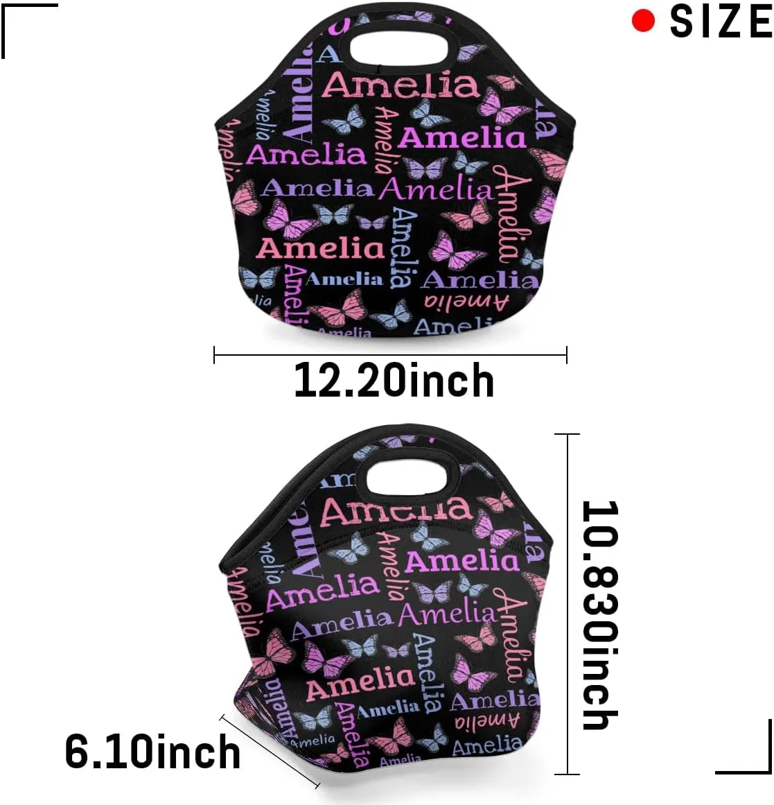 Personalized Neoprene Lunch Bags Lunch Tote Bag for Girl Women, Custom Gift Lunch Box Picnic Bag Outdoor Travel Work Butter Glitter