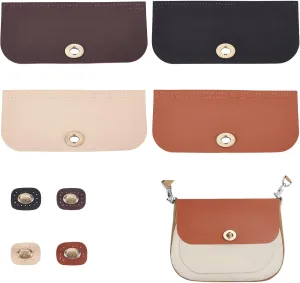 PH PandaHall 4pcs Bag Flip Cover, 9 x 4 Inch PU Imitation Leather Bag Cover Sew on Faux Leather Tab Closure with Antique Bronze Alloy Buckle for DIY Handbag Purse Shoulder Bag Making, Earthtone