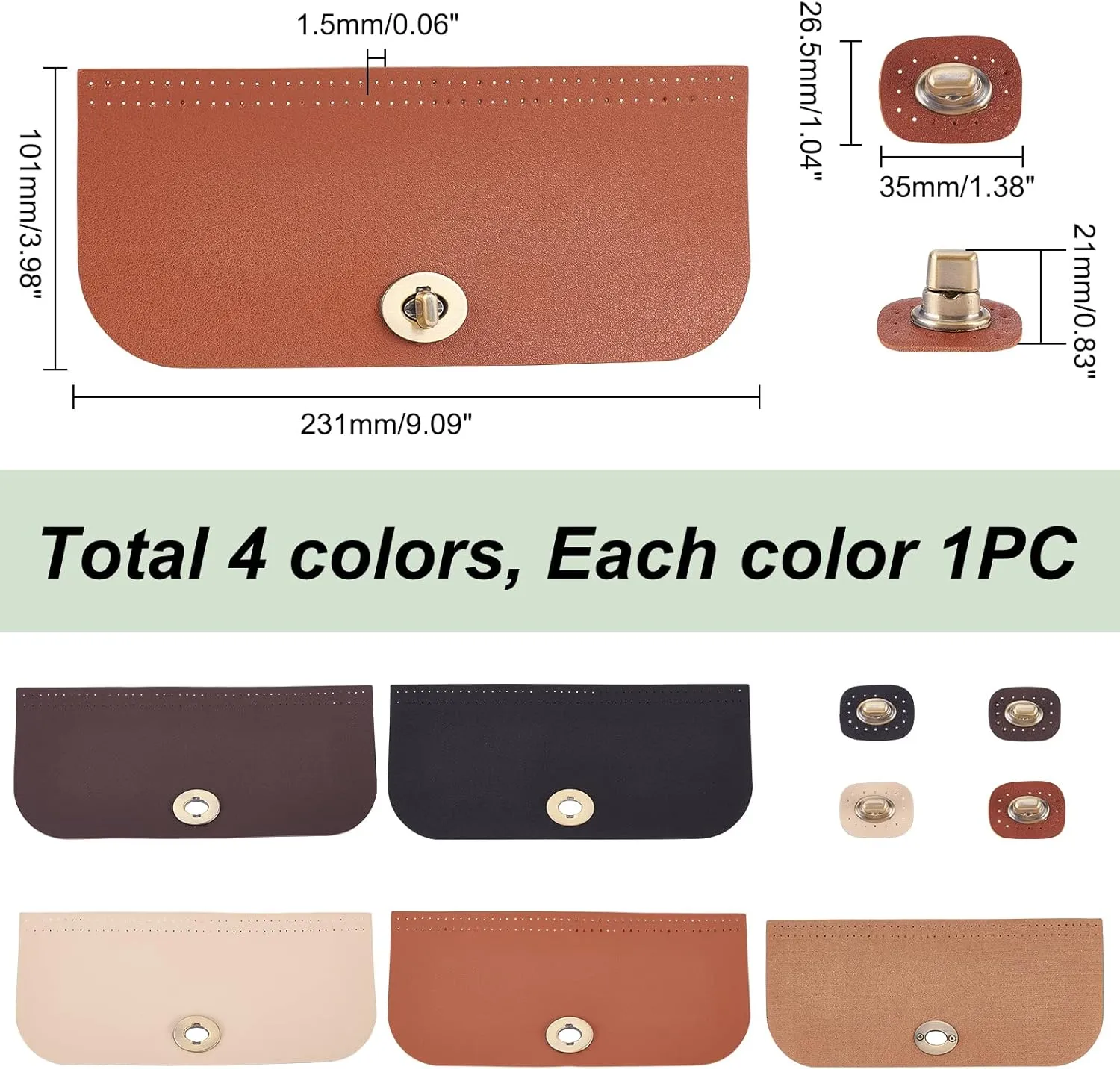 PH PandaHall 4pcs Bag Flip Cover, 9 x 4 Inch PU Imitation Leather Bag Cover Sew on Faux Leather Tab Closure with Antique Bronze Alloy Buckle for DIY Handbag Purse Shoulder Bag Making, Earthtone