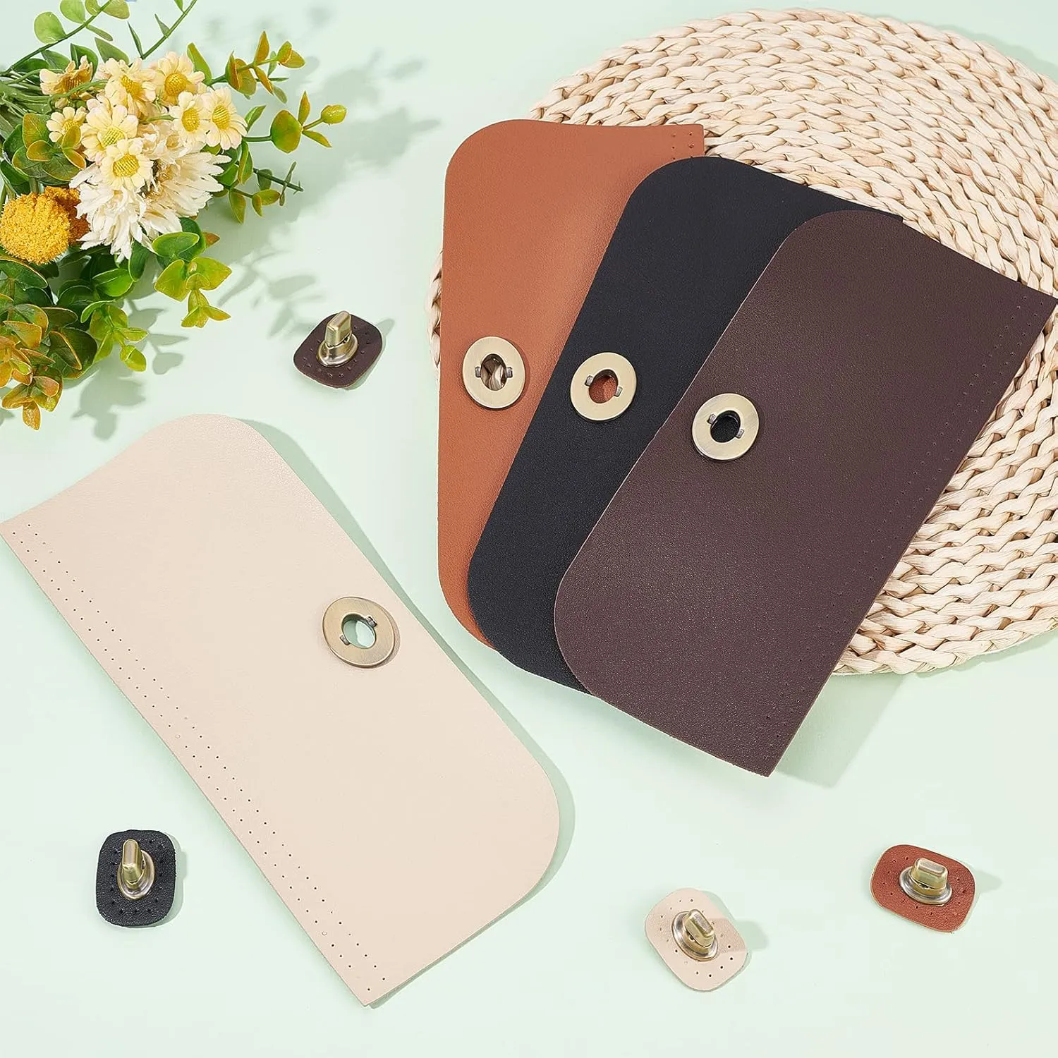 PH PandaHall 4pcs Bag Flip Cover, 9 x 4 Inch PU Imitation Leather Bag Cover Sew on Faux Leather Tab Closure with Antique Bronze Alloy Buckle for DIY Handbag Purse Shoulder Bag Making, Earthtone