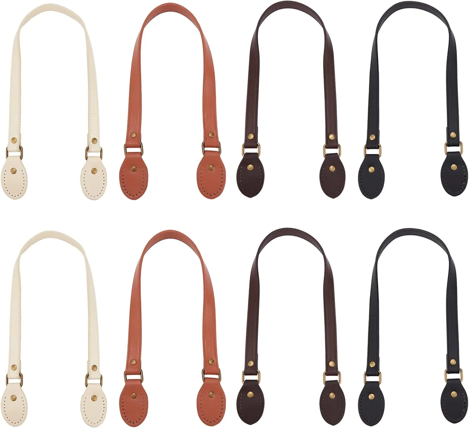 PH PandaHall 8pcs Purses Bag Straps Handles 24” Sew On Bag Handles 4 Colors Leather Shoulder Strap Short Handbag Crocheted Tote Replacement Strap Handles with Holes for DIY Purse Tote Bag Making