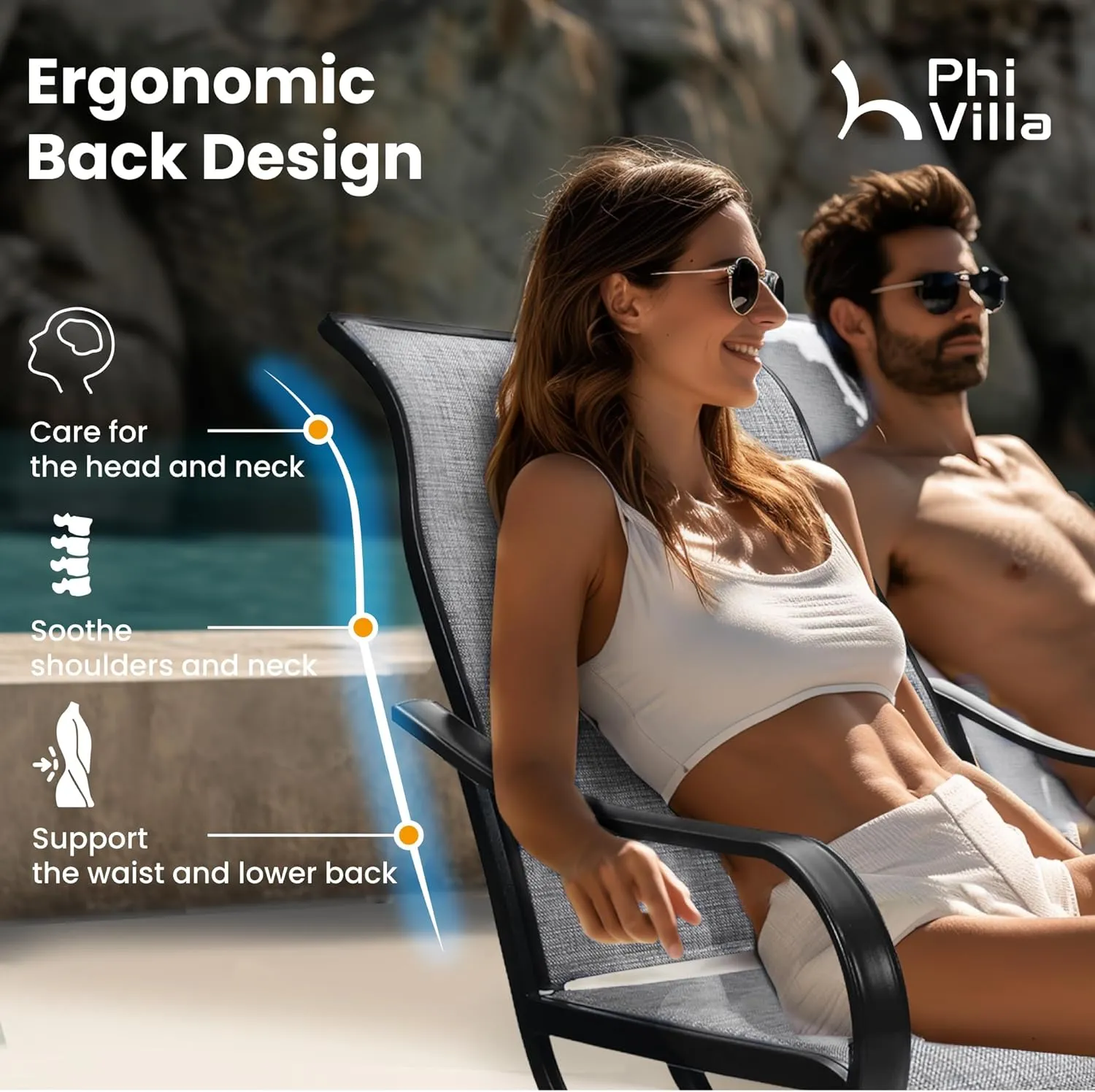 PHI VILLA Patio Swivel Dining Chairs Set of 2, Outdoor Chair with Textilene Mesh Fabric & Black Metal Frame for All Weather Outdoor Lawn Garden Poolside (Gray)