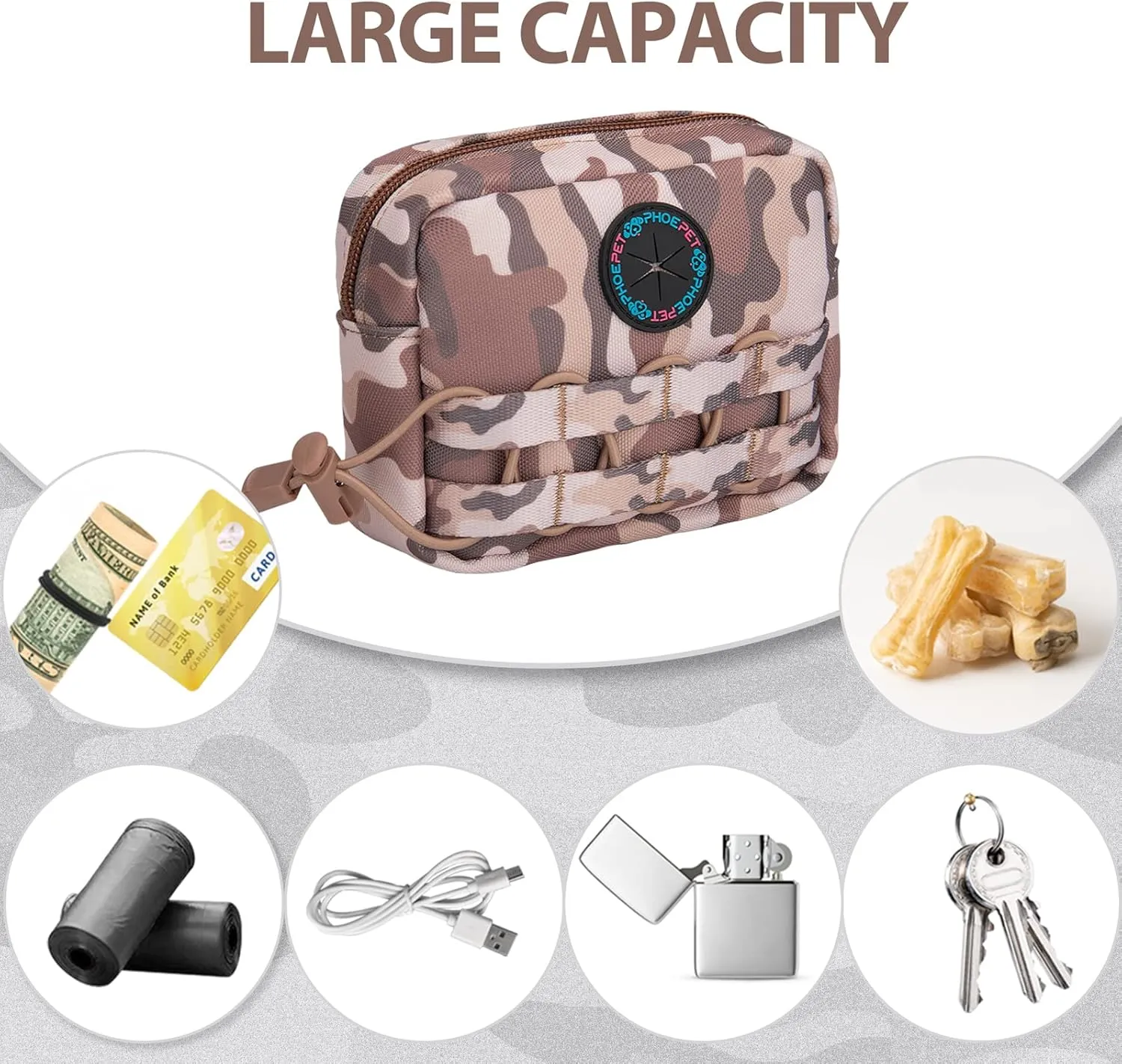 PHOEPET 2 PCS Bags Pouches for Tactical Dog Harness, Safety Side Pockets with a Poop Bag Holder and a Panel for Patch(Woodland Brown,#2)