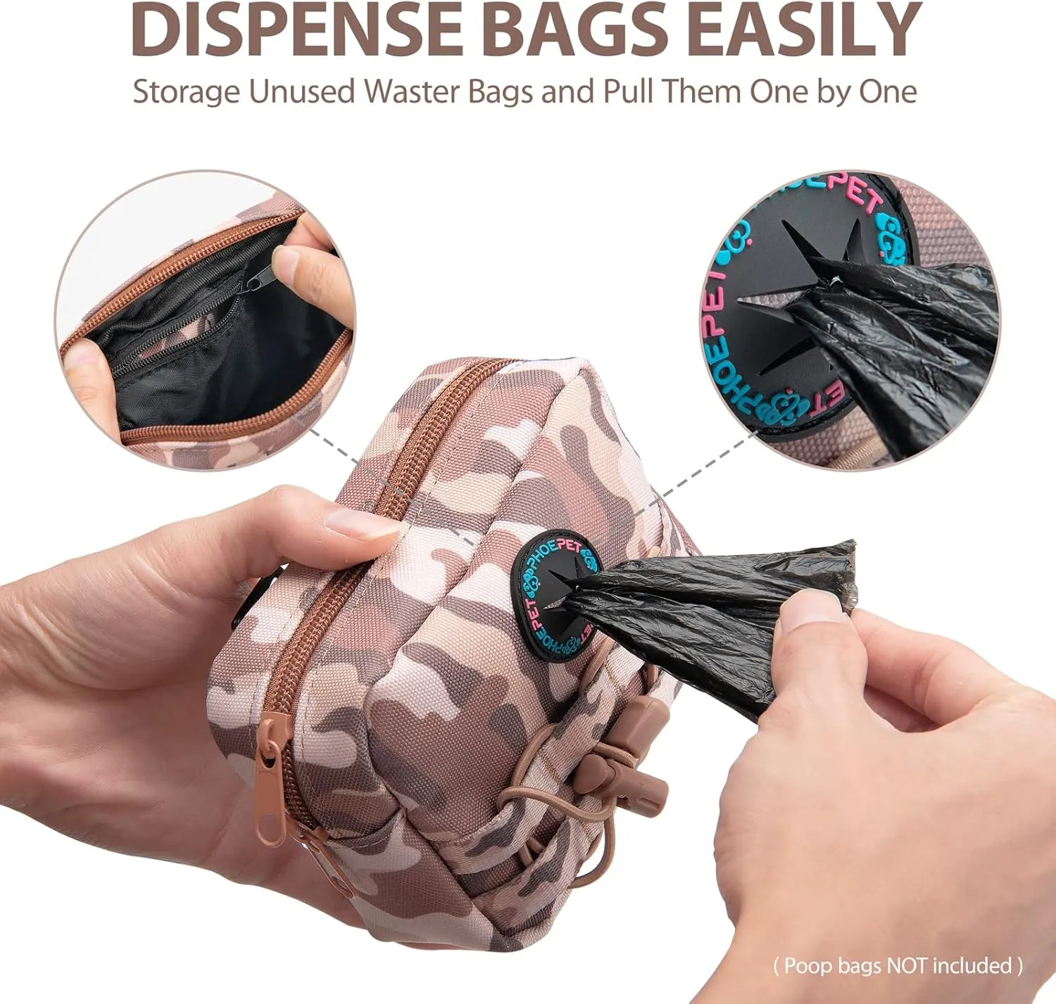 PHOEPET 2 PCS Bags Pouches for Tactical Dog Harness, Safety Side Pockets with a Poop Bag Holder and a Panel for Patch(Woodland Brown,#2)