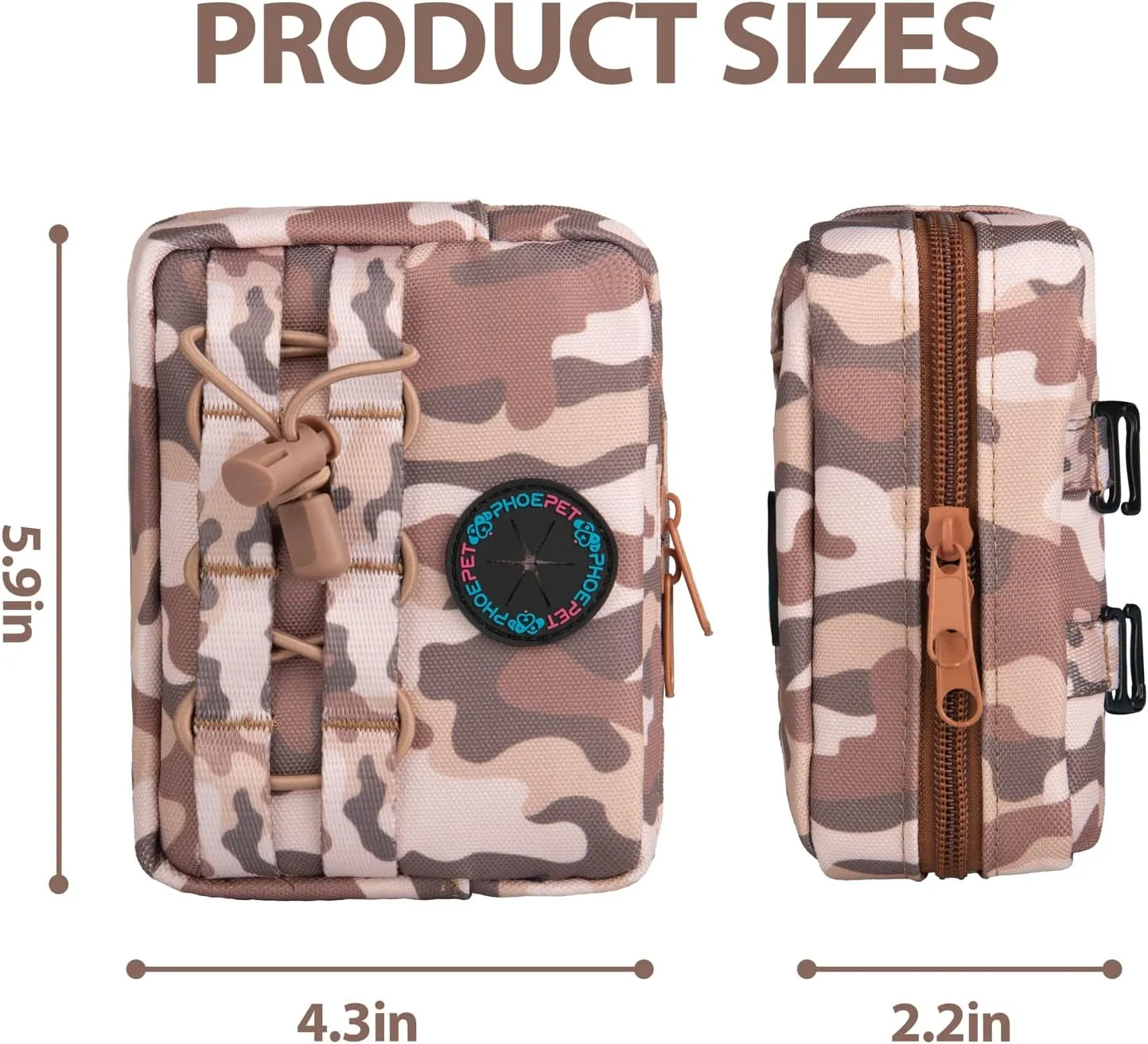 PHOEPET 2 PCS Bags Pouches for Tactical Dog Harness, Safety Side Pockets with a Poop Bag Holder and a Panel for Patch(Woodland Brown,#2)