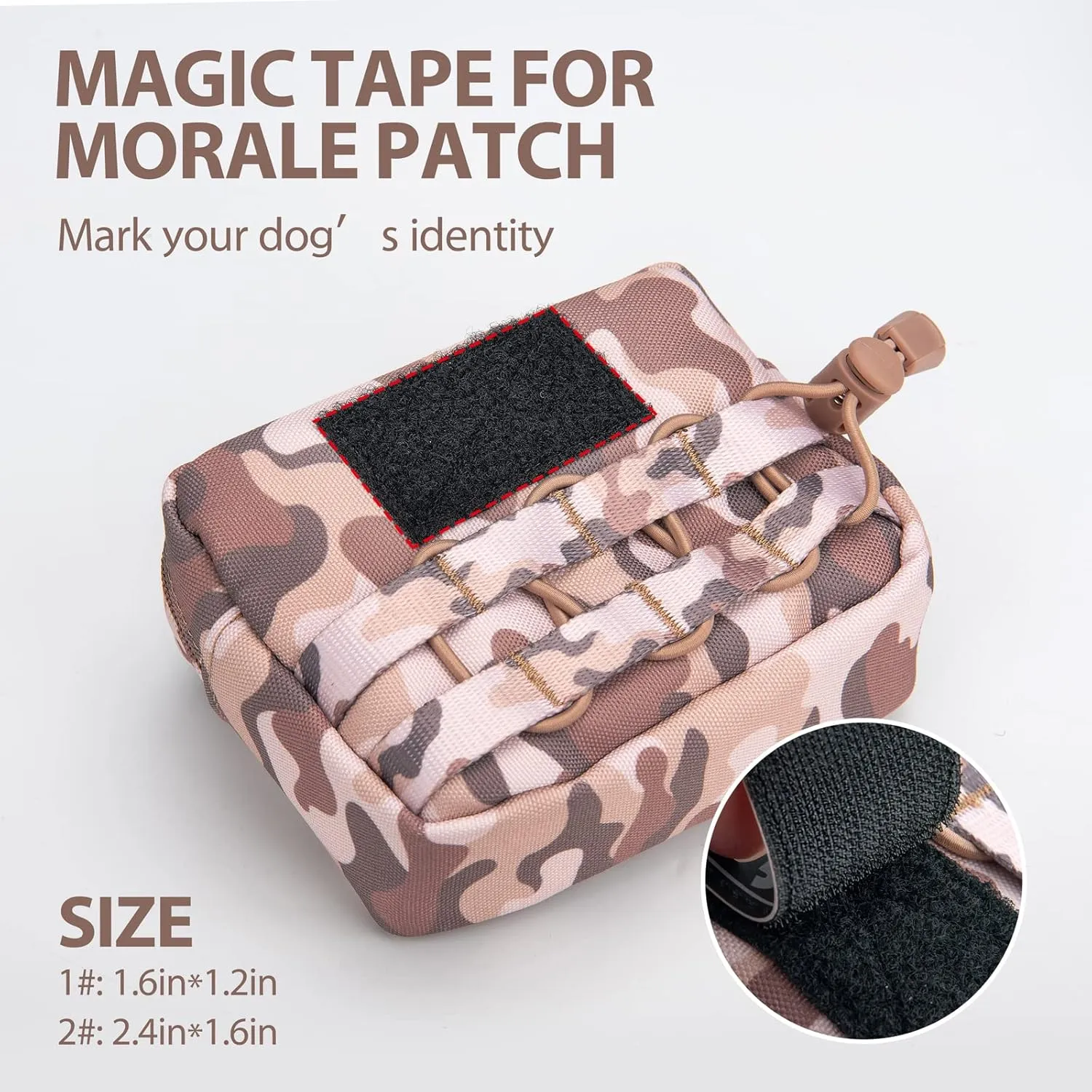 PHOEPET 2 PCS Bags Pouches for Tactical Dog Harness, Safety Side Pockets with a Poop Bag Holder and a Panel for Patch(Woodland Brown,#2)