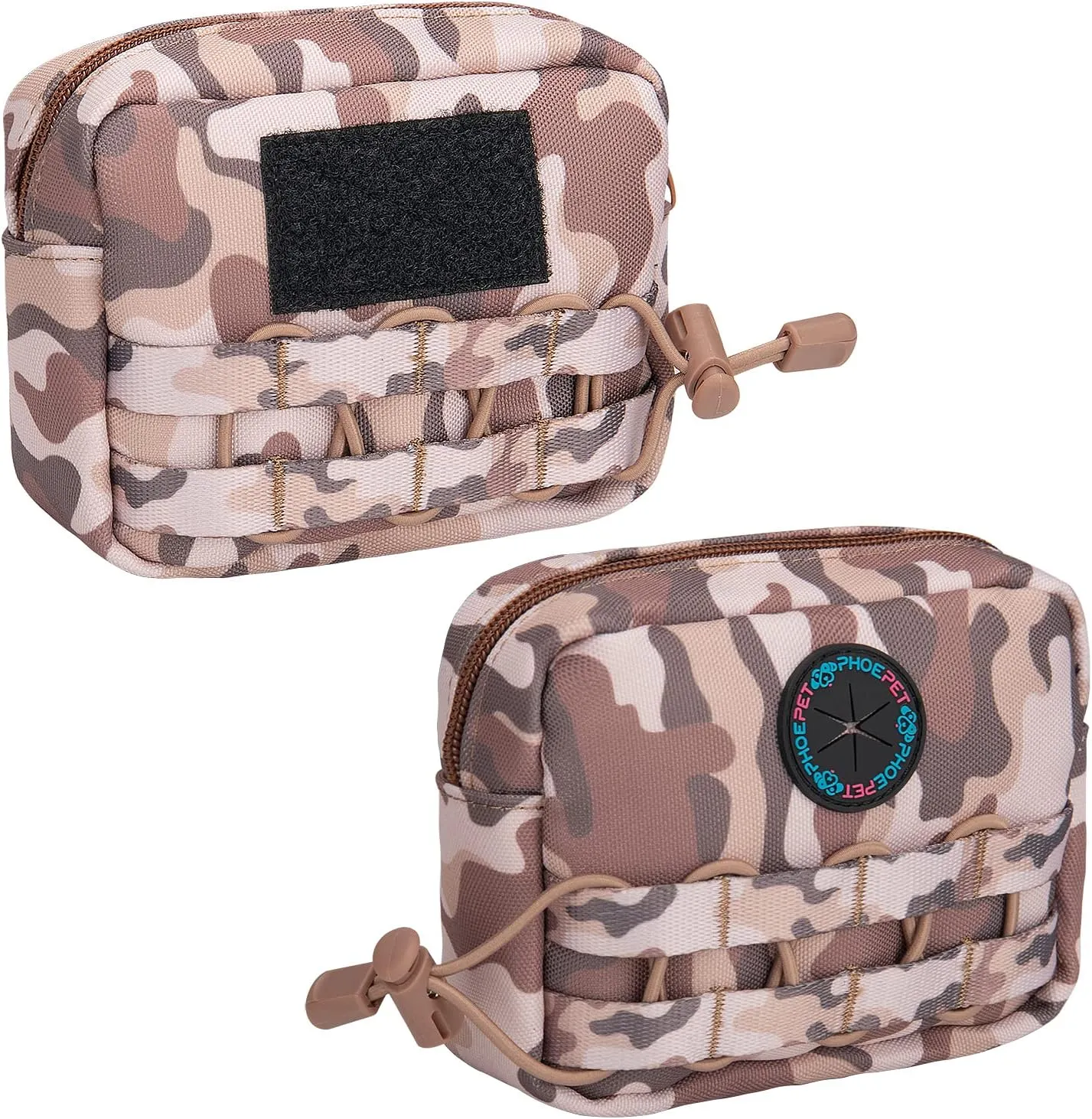 PHOEPET 2 PCS Bags Pouches for Tactical Dog Harness, Safety Side Pockets with a Poop Bag Holder and a Panel for Patch(Woodland Brown,#2)