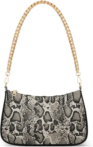 Pink Snake Skin Shoulder Bag for Women Fabric Crescent Handbag with Zipper Chain Clutch Purses