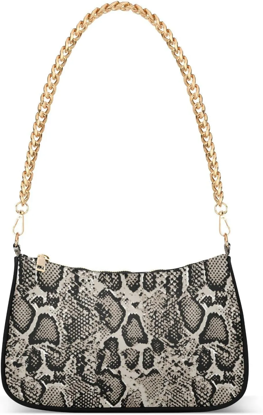 Pink Snake Skin Shoulder Bag for Women Fabric Crescent Handbag with Zipper Chain Clutch Purses