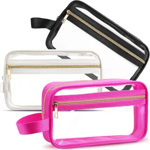 Pinkunn 3 Pieces Clear Cosmetic Bags with Zipper Makeup Bags Set Clear Toiletry Bag with Handles for Women Makeup Organizer Storage Pouches Fit Carry-on Travel Essentials(Black, White, Rose Red)