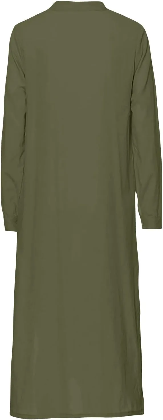 Plain Maxi Long Dress Women's Kaftan Cotton Long Sleeve Casaul Oversized Dress