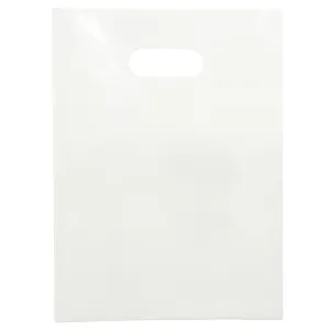 Plastic Shopping Bag with Die Cut Handle 9" x 12" White Plastic Merchandise Bags with Handle 100 Pack for Retail, Heavy Duty Bulk Bags