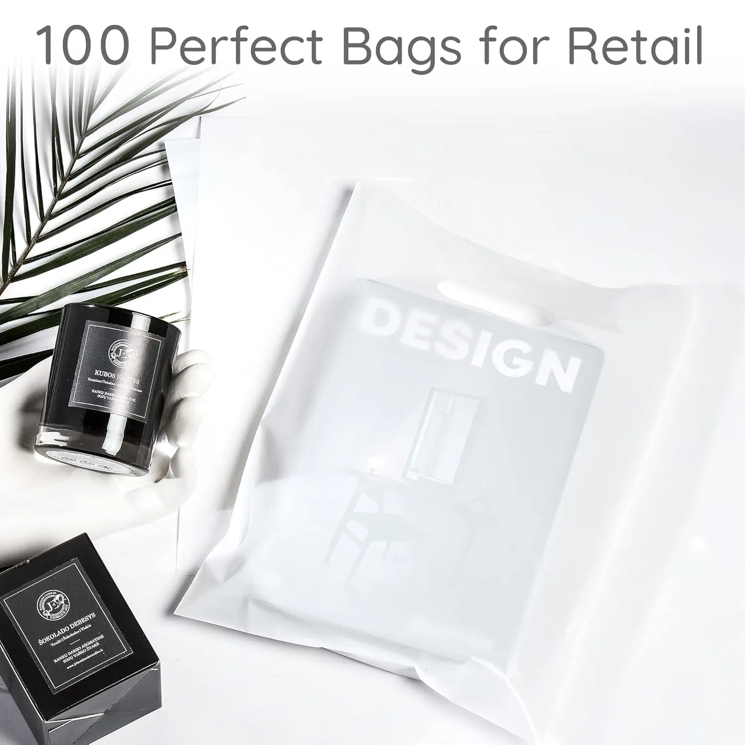 Plastic Shopping Bag with Die Cut Handle 9" x 12" White Plastic Merchandise Bags with Handle 100 Pack for Retail, Heavy Duty Bulk Bags