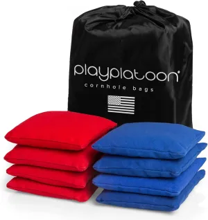 Play Platoon Cornhole Bags Weather Resistant- Set of 8 Regulation Bean Bags for Tossing- Official Professional Size & Weight Corn Hole Bags Two Color All Weather Cornhole Beans Bag Set with Tote Bag