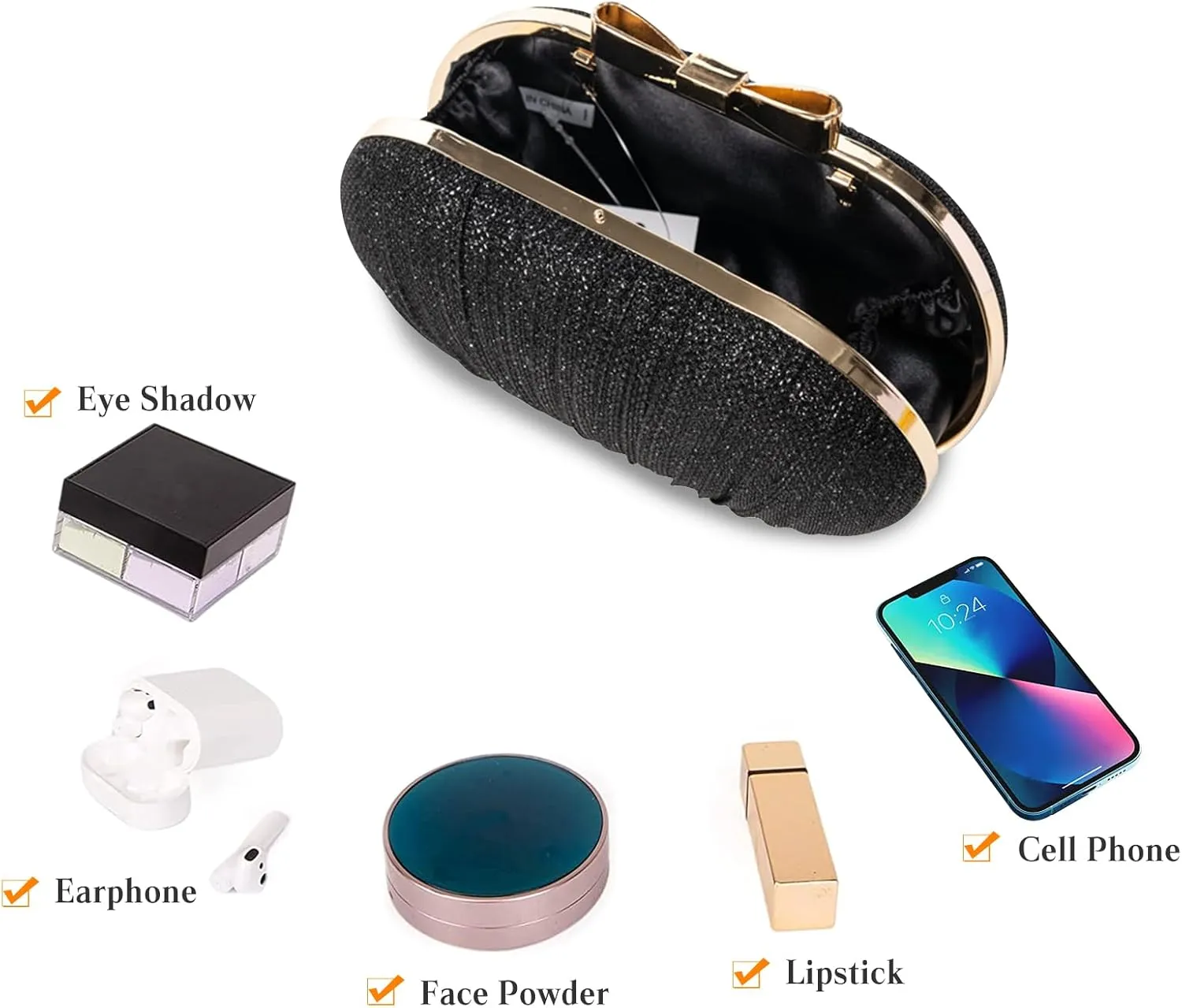Pleated Evening Bag for Women Sequin Clutch Bag Ladies Sparkly Handbag Bridal Wedding Purse Glitter Shoulder Bag