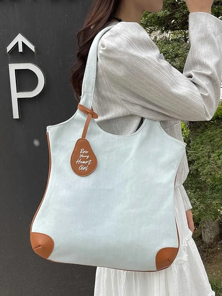 Pocadri Fashion Denim Tote Bags for Women Large Canvas Shoulder Purse Casual Travel Handbeg Top Handle Satchel