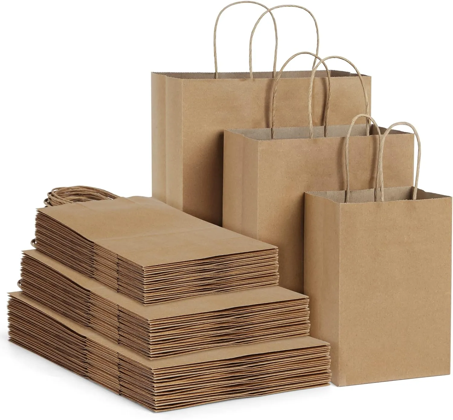 Poever Brown Kraft Paper Bags with Handles 5x3x8 & 8x4x10 & 10x5x13 30 PCS, Gift Bags Shopping Bags Goody Bags for Birthday Party Takeouts Retail Grocery