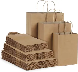 Poever Brown Kraft Paper Bags with Handles 5x3x8 & 8x4x10 & 10x5x13 30 PCS, Gift Bags Shopping Bags Goody Bags for Birthday Party Takeouts Retail Grocery