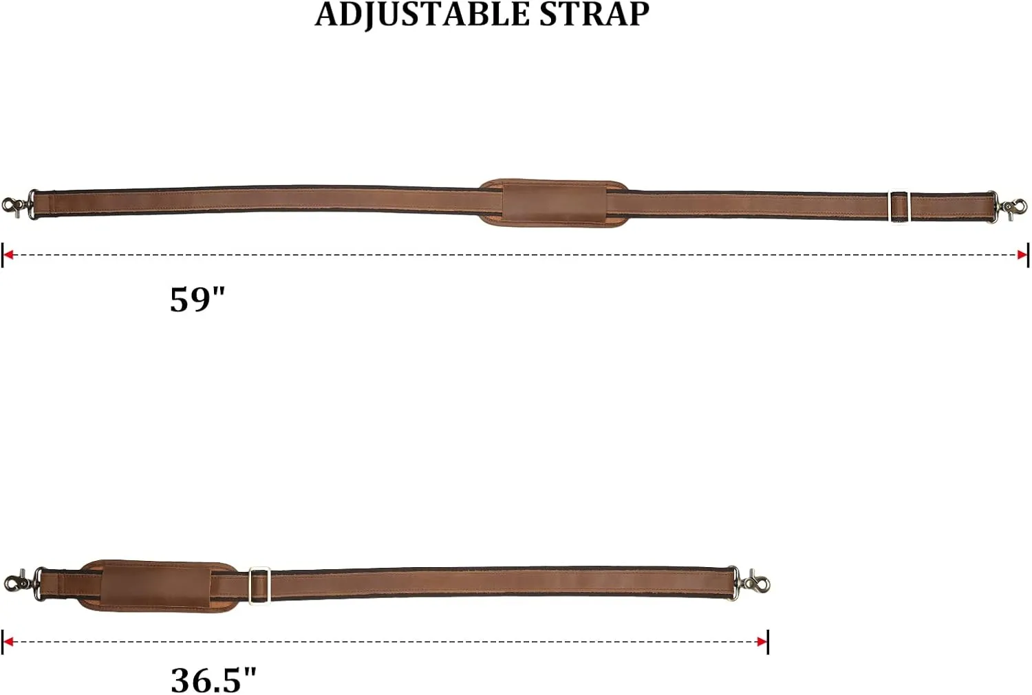 Polare Full Grain Leather Adjustable Replacement Shoulder Strap with Metal Hook for Briefcase Messenger Shoulder Duffel Bag