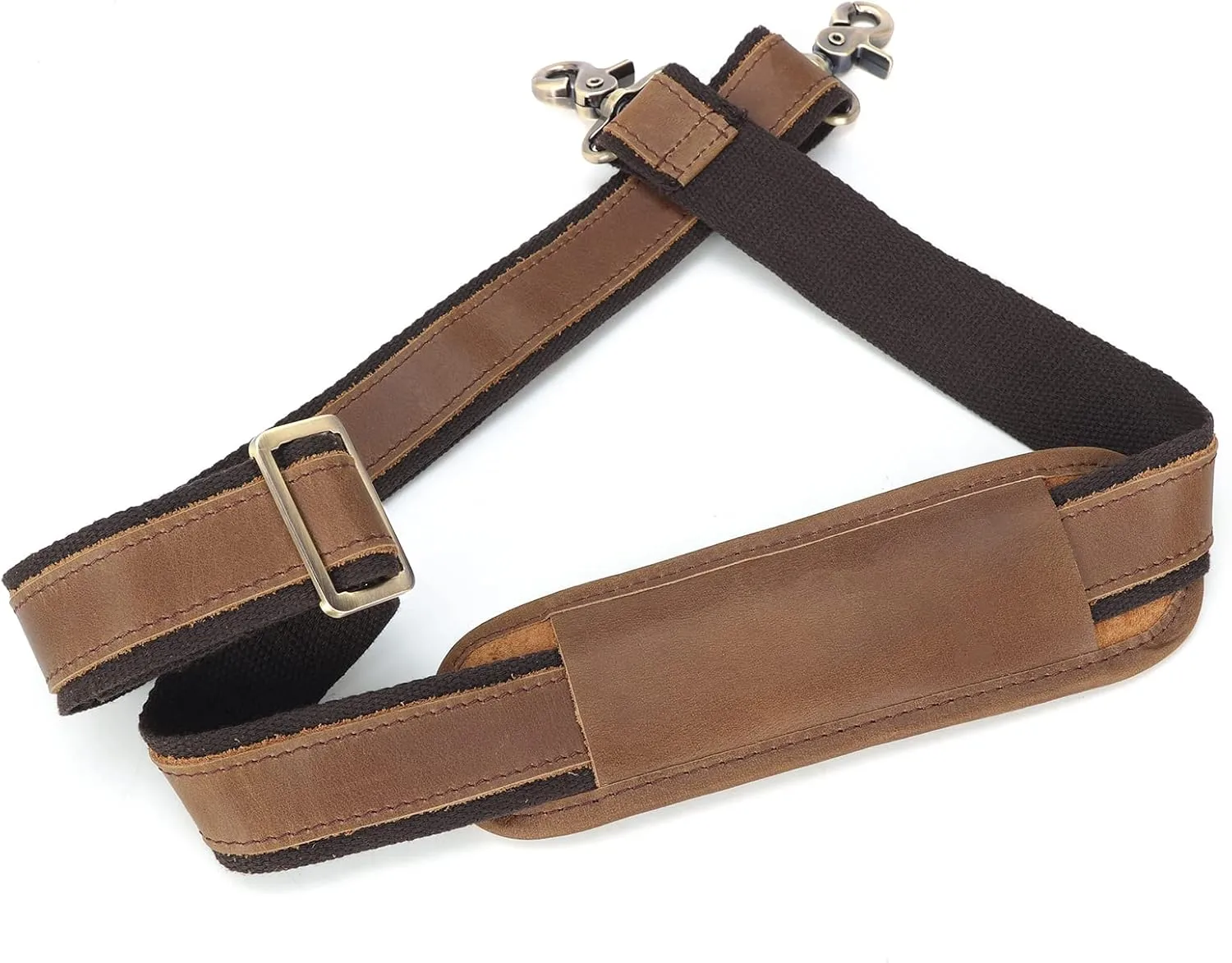 Polare Full Grain Leather Adjustable Replacement Shoulder Strap with Metal Hook for Briefcase Messenger Shoulder Duffel Bag