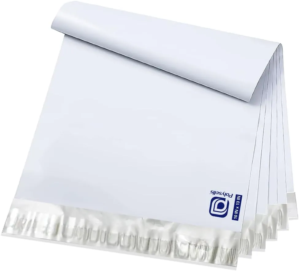 POLYSELLS 100 pcs 10x13 Inches White x Silver Poly Mailers Shipping Envelopes, Strong Adhesive Sealing, Waterproof, and Tear-resistant Postal Mailing Bags for Clothing, Books, and Accessories